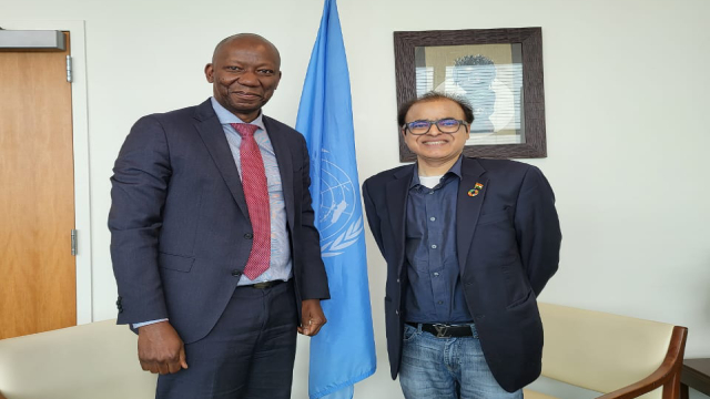 <strong>Dr. Rajendra Pratap Gupta</strong> with <strong>Mr.Bernardo Mariano Junior</strong> (Chief Information Technology Officer & Assistant Secretary – General United Nations) discussing Responsible Nations’ Index.